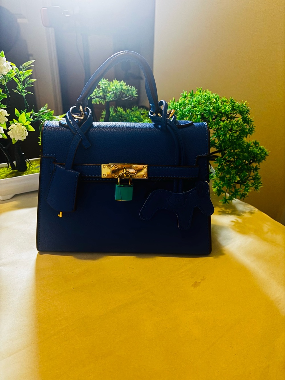Source Unknown Blue Structured Top-Handle Baby Bag with Gold Hardware